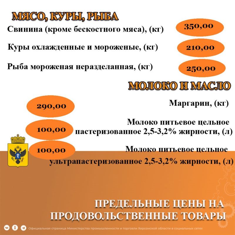 Министерством промышленности и торговли Херсонской области издан новый приказ, утверждающий перечень и предельно допустимые цены на ряд продовольственных и непродовольственных товаров, применяемых на территории Херсонской...