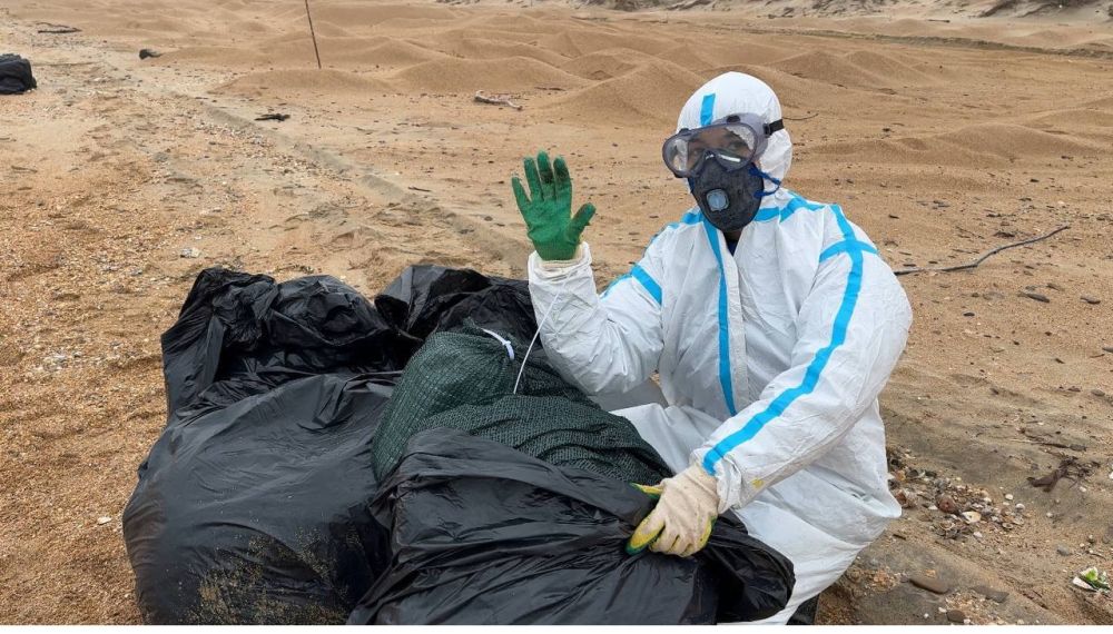 Почти 730 тонн загрязненного мазутом песка и грунта вывезли с Бугазской косы за время работы волонтерского лагеря Единой России Почти 730 тонн загрязненного мазутом песка и грунта вывезли с Бугазской косы за время работы волонтерского лагеря Единой России