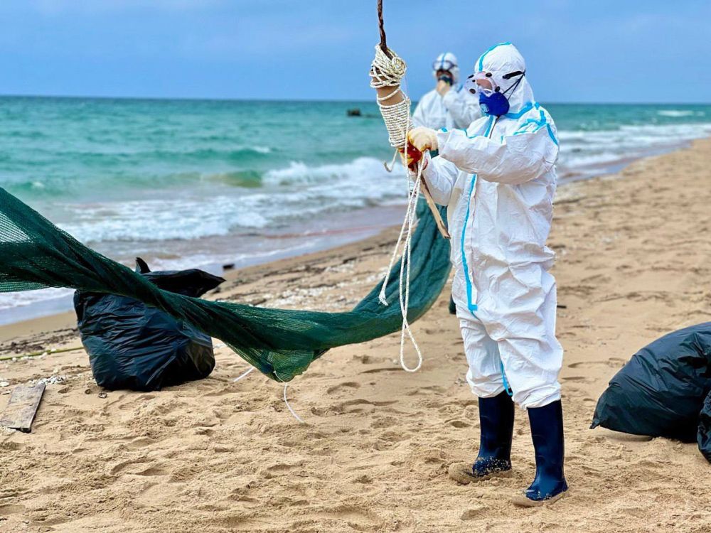 Почти 730 тонн загрязненного мазутом песка и грунта вывезли с Бугазской косы за время работы волонтерского лагеря Единой России Почти 730 тонн загрязненного мазутом песка и грунта вывезли с Бугазской косы за время работы волонтерского лагеря Единой России