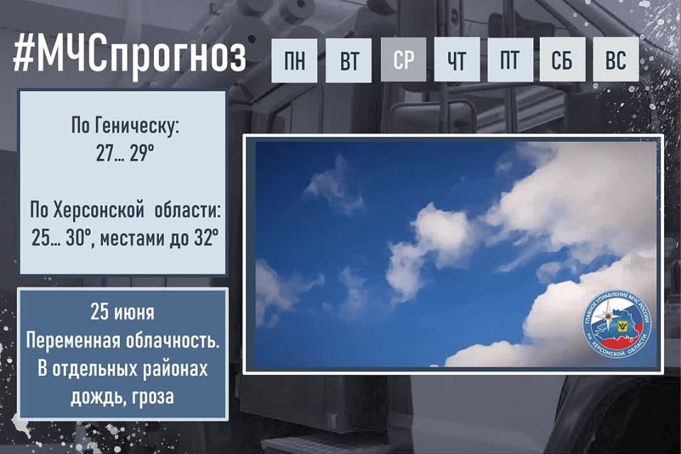 #МЧСпрогноз. июня в городе Геническ ожидается: