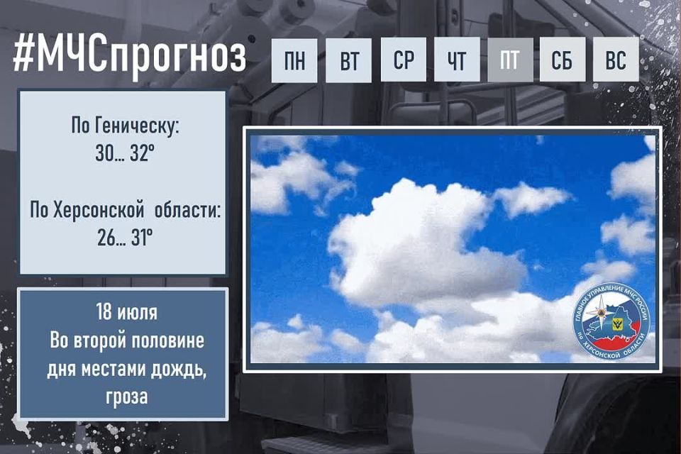 #МЧСпрогноз. июля в городе Геническ ожидается: