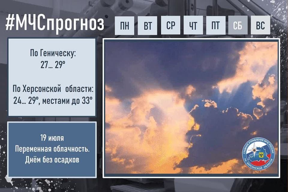 #МЧСпрогноз. июля в городе Геническ ожидается: