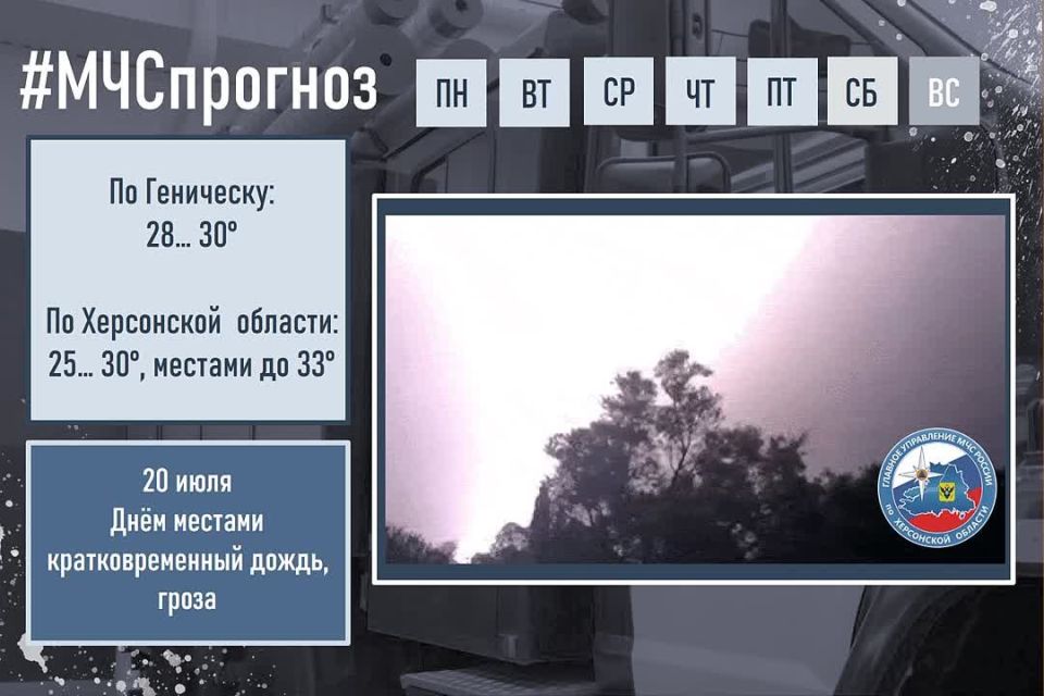 #МЧСпрогноз. июля в городе Геническ ожидается: