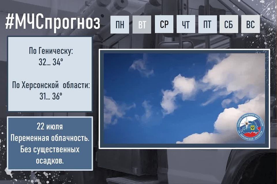 #МЧСпрогноз. июля в городе Геническ ожидается: