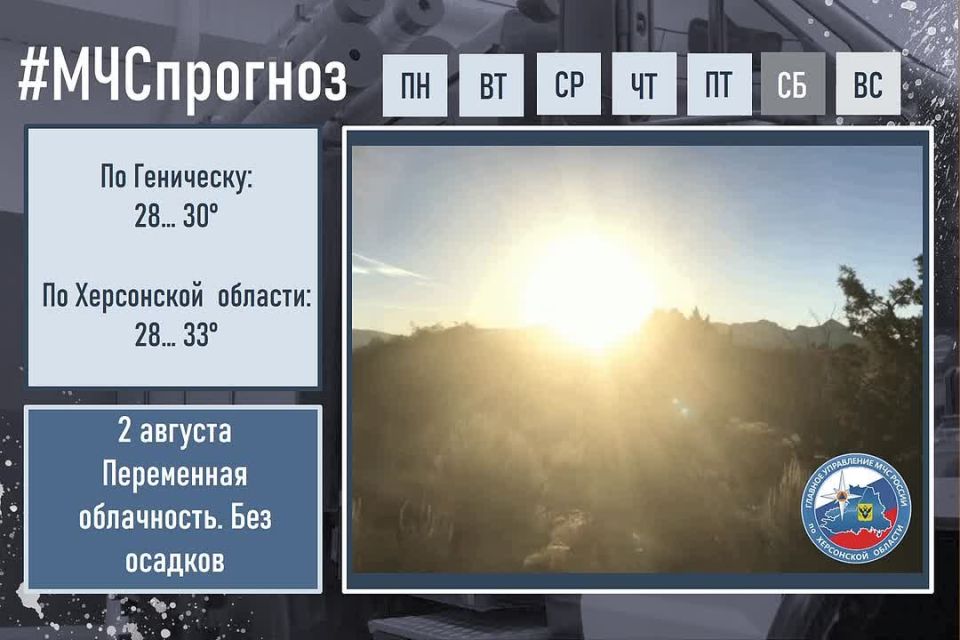 #МЧСпрогноз. августа в городе Геническ ожидается: