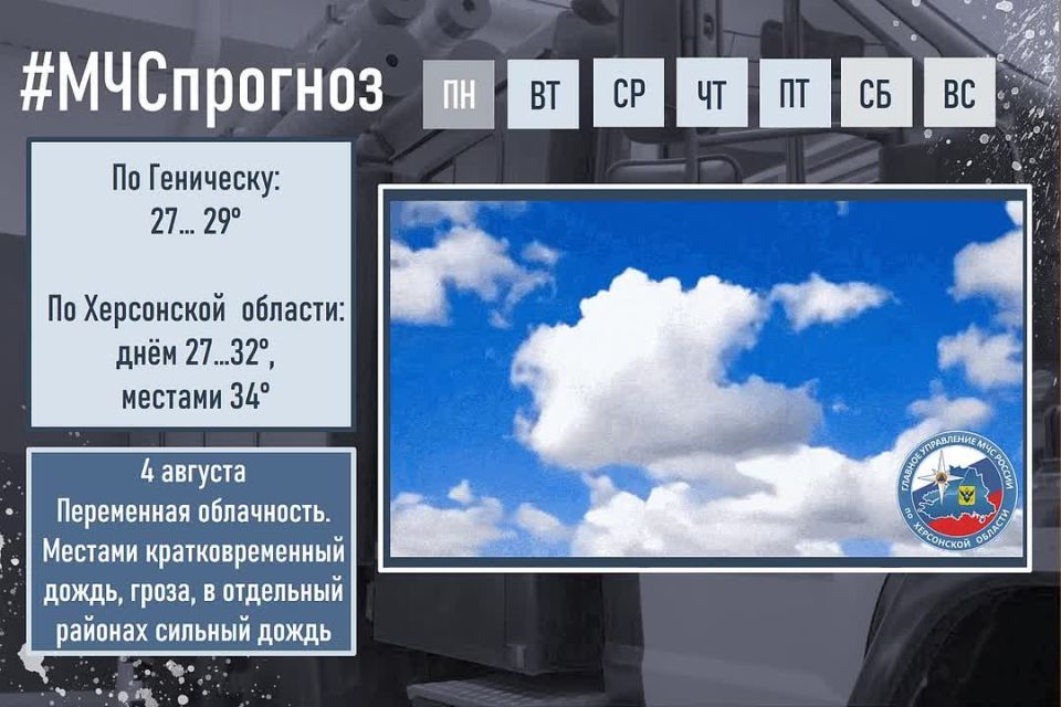 #МЧСпрогноз. августа в городе Геническ ожидается: