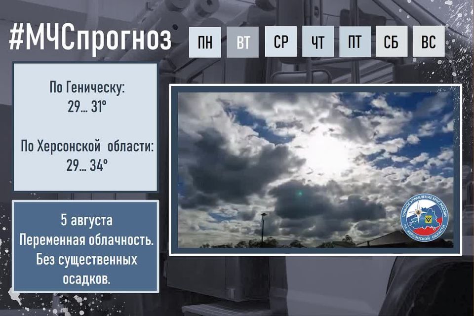 #МЧСпрогноз. августа в городе Геническ ожидается: