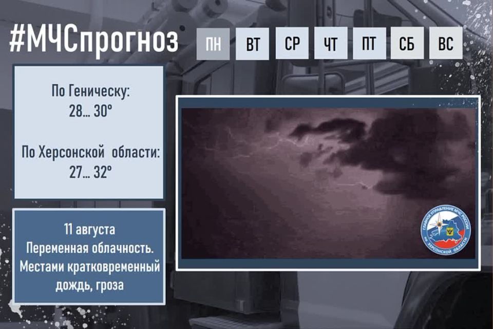 #МЧСпрогноз. августа в городе Геническ ожидается: