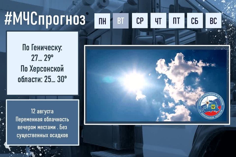 #МЧСпрогноз. августа в городе Геническ ожидается: