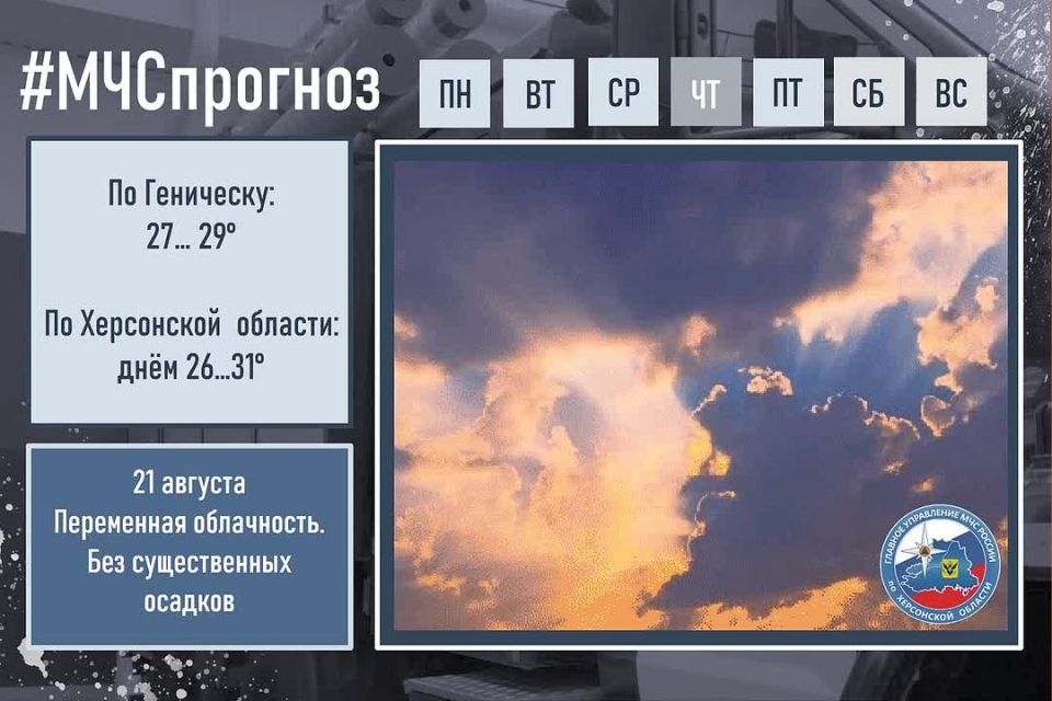 #МЧСпрогноз. августа в городе Геническ ожидается: