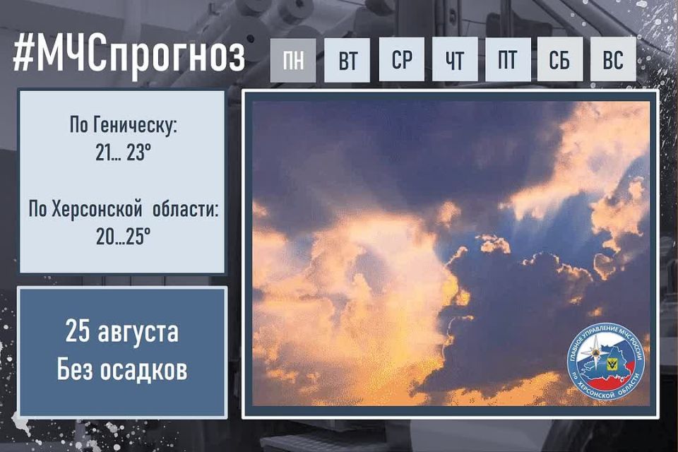 #МЧСпрогноз. августа в городе Геническ ожидается: