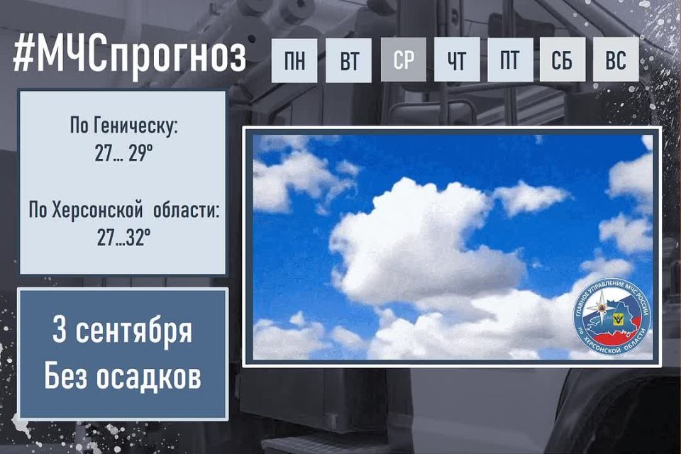 #МЧСпрогноз. сентября в городе Геническ ожидается: