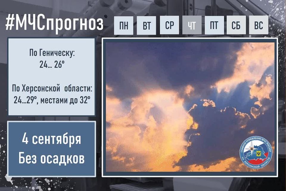 #МЧСпрогноз. сентября в городе Геническ ожидается: