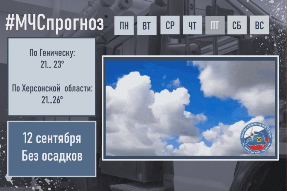 #МЧСпрогноз. сентября в городе Геническ ожидается: