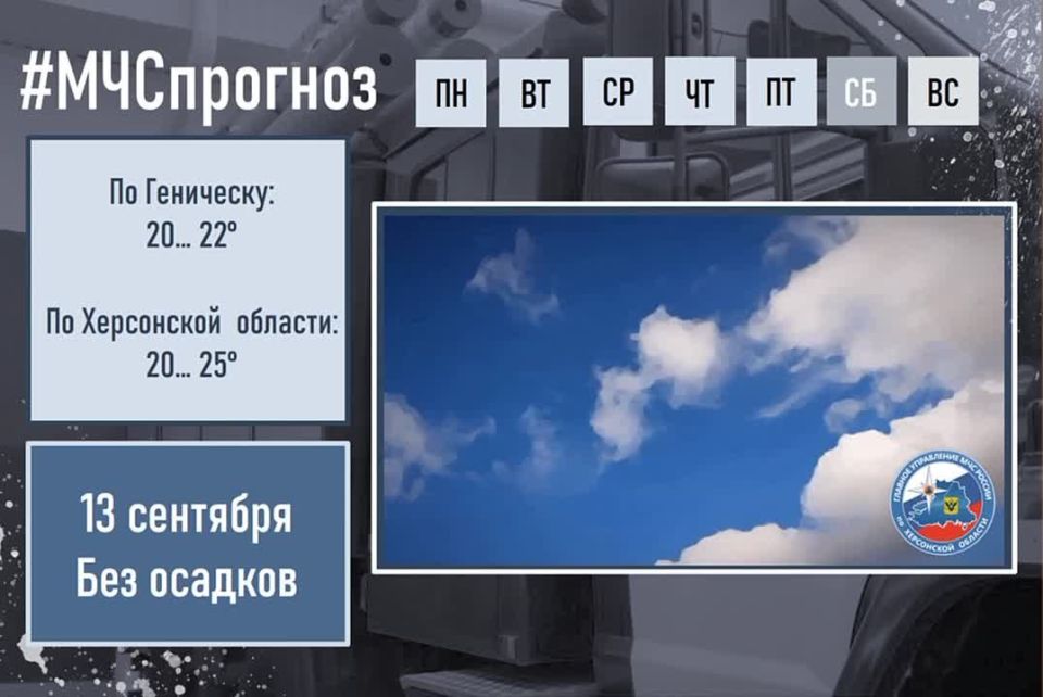 #МЧСпрогноз. сентября в городе Геническ ожидается: