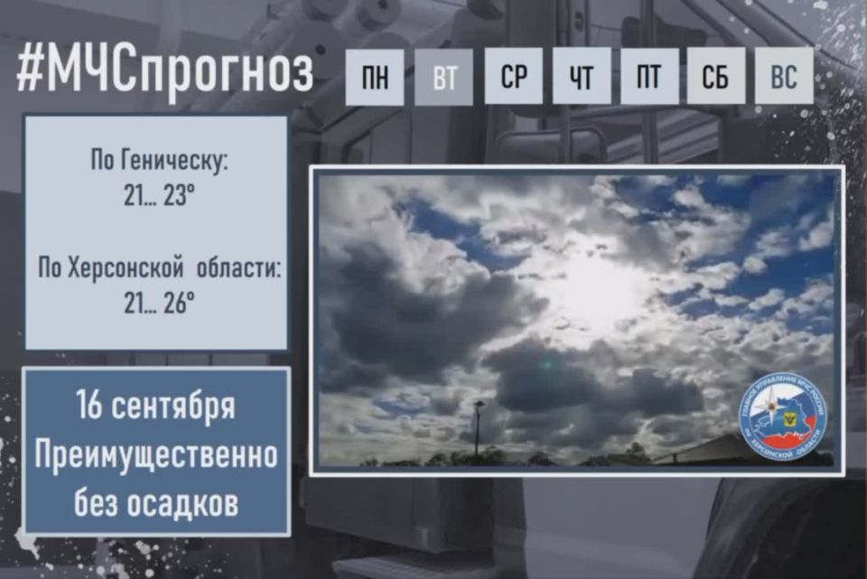 #МЧСпрогноз. сентября в городе Геническ ожидается: