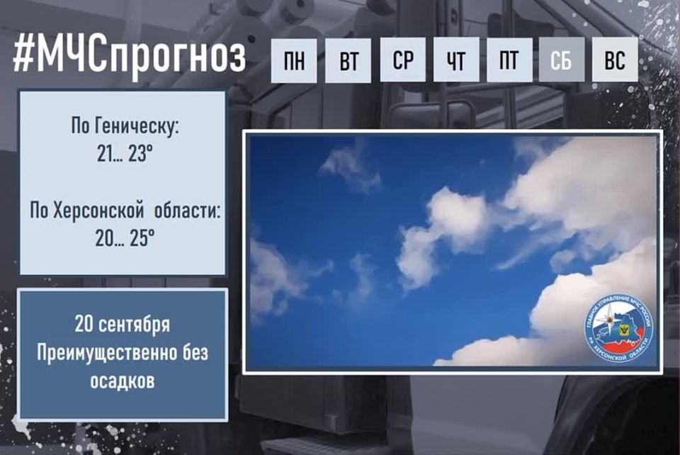 #МЧСпрогноз. сентября в городе Геническ ожидается: