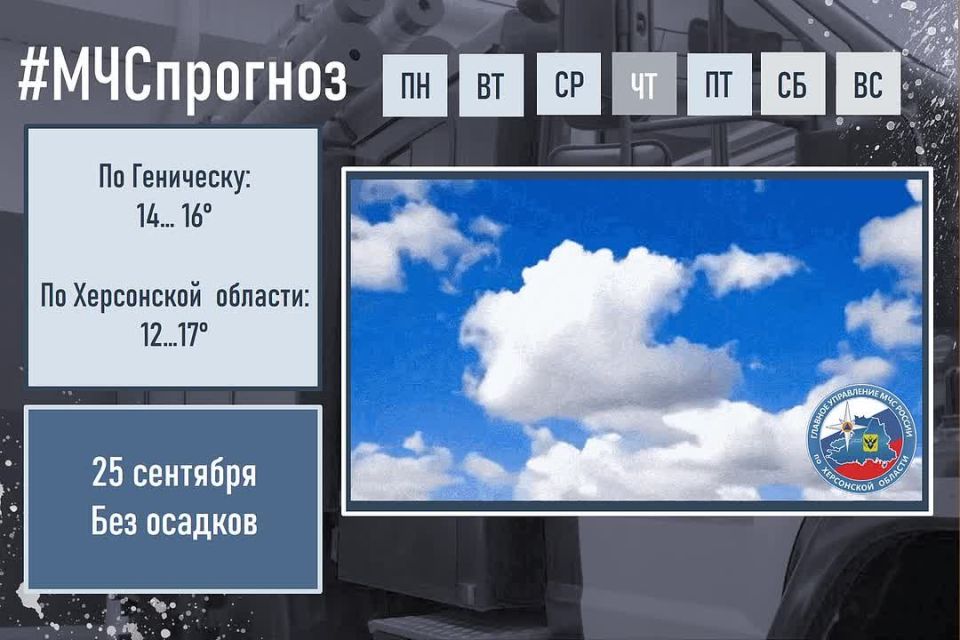 #МЧСпрогноз. сентября в городе Геническ ожидается: