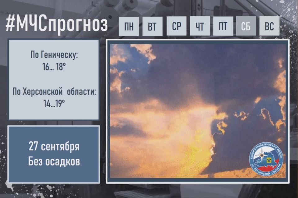 #МЧСпрогноз. сентября в городе Геническ ожидается: