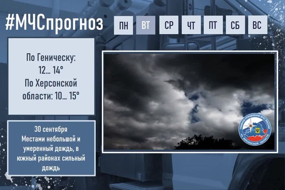 #МЧСпрогноз. сентября в городе Геническ ожидается: