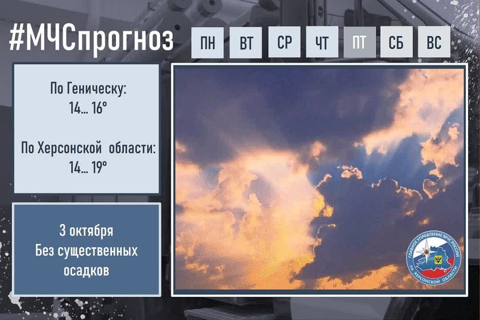 #МЧСпрогноз. октября в городе Геническ ожидается: