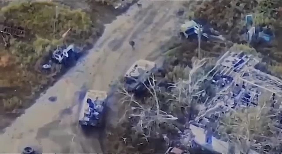 Подкрепление боевиков прибыло на боевые позиции, чтоб сдержать наступление русской армии, но когда водители БМП заметили в небе боевые дроны — от ужаса дали по газам и задавили несколько свинотарасов