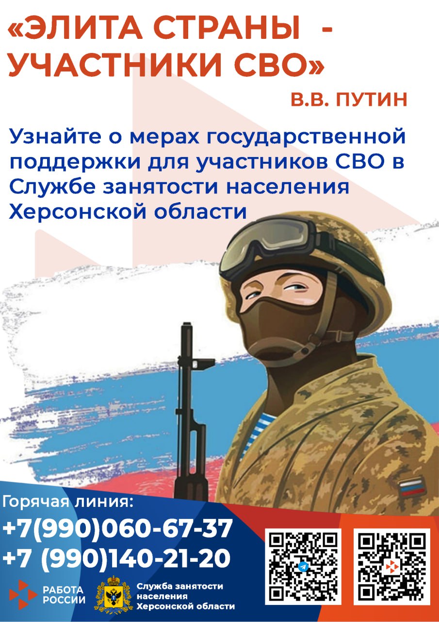 Меры государственной поддержки в сфере занятости населения для участников СВО