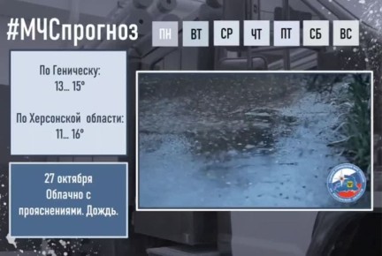 #МЧСпрогноз. октября по Херсонской области ожидается: облачно с прояснениями