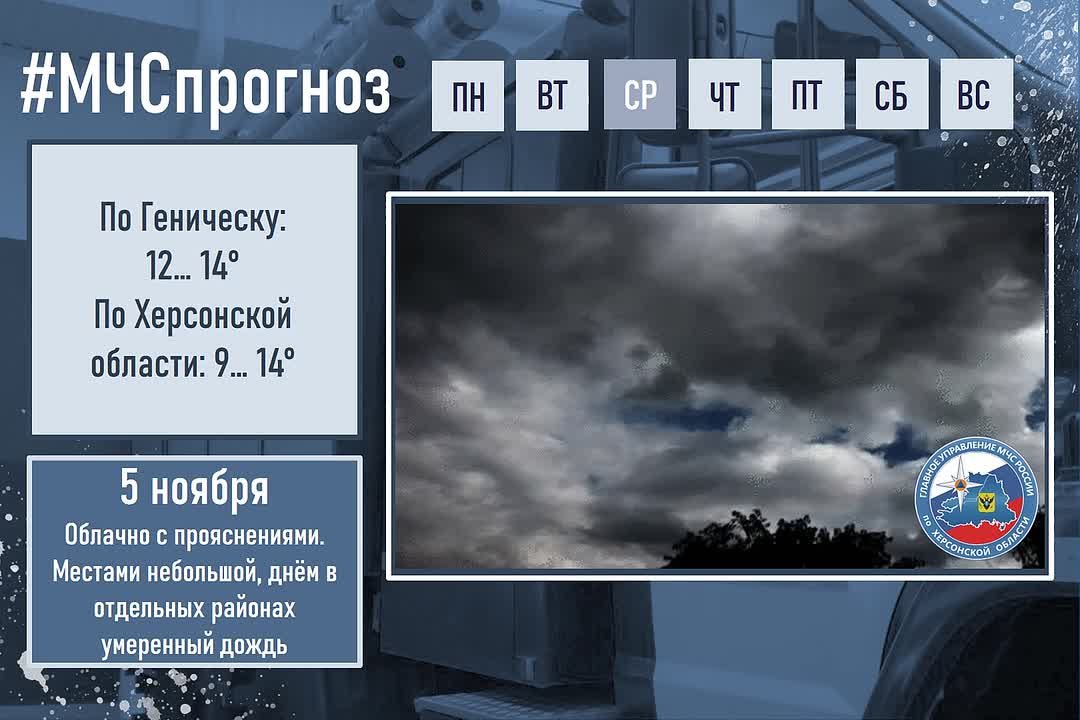 #МЧСпрогноз. 5ноября в городе Геническ ожидается: