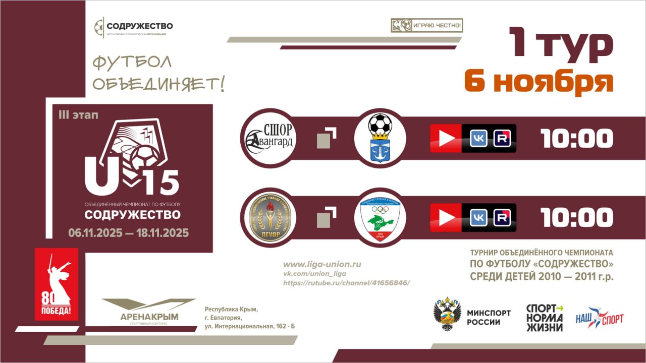 1 день Турнира Объединённого чемпионата «Содружество» U-15 (сезон 2025)!