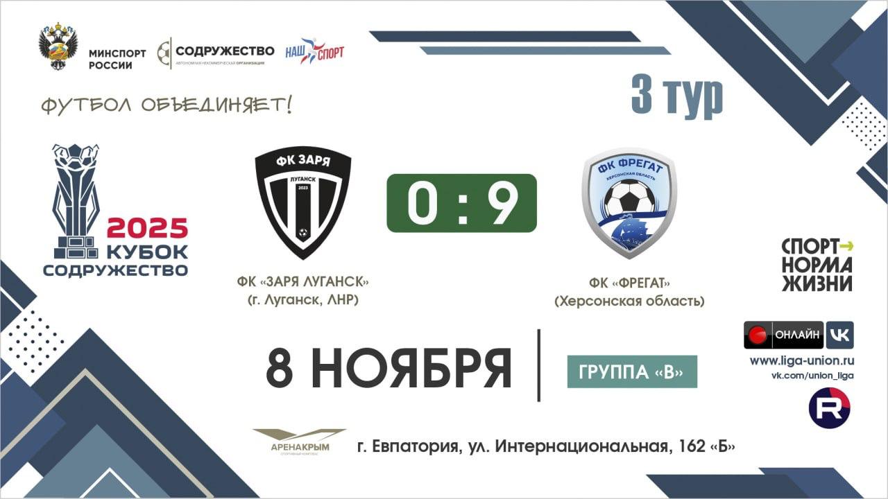 Херсонский ФК "Фрегат" одержал победу над луганской "Зарей" со счетом 9:0 в рамках Кубка "Содружество"