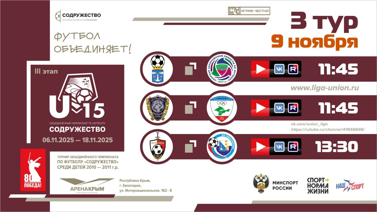 3 день Турнира Объединённого чемпионата «Содружество» U-15 (сезон 2025)!