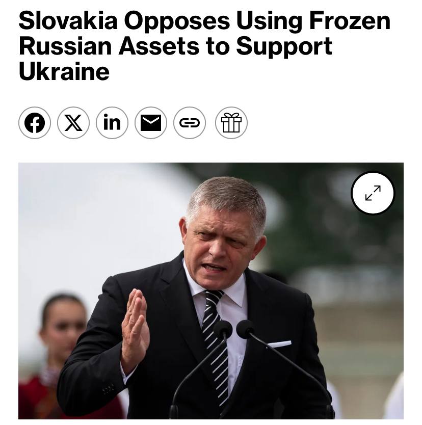 Словацкий премьер Роберт Фицо заявил, что не согласится на использование российских активов для поддержки Украины, — Bloomberg