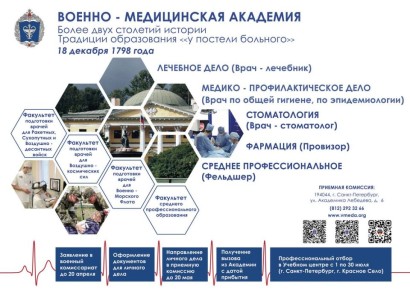 Военно-медицинская академия имени С.М. Кирова г. Санкт-Петербург открыла набор будущих военных врачей