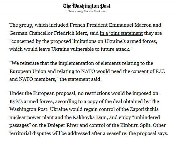 Опубликованы детали предполагаемого европейского плана мирного урегулирования на Украине