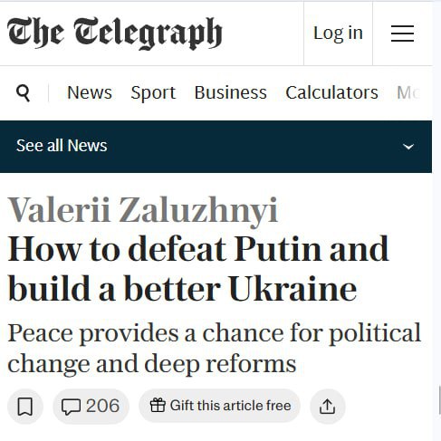 Залужный заявил, что Украине надо заключить мир «без полной победы»