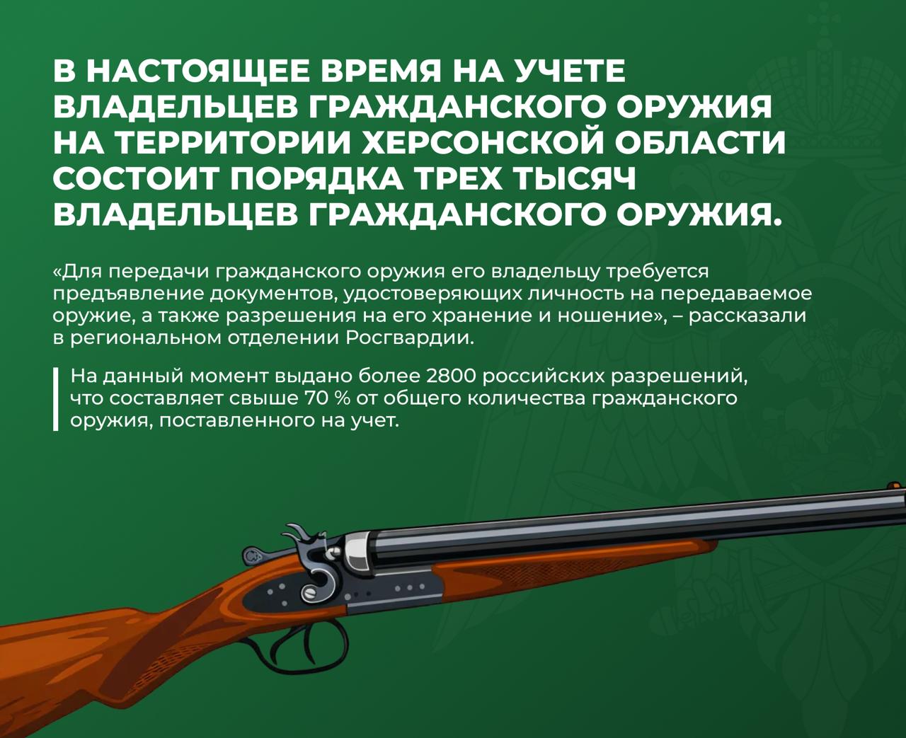 В 2025 году Управление Росгвардии по Херсонской области поставило на учет более 3 000 владельцев оружия В 2025 году Управление Росгвардии по Херсонской области поставило на учет более 3 000 владельцев оружия