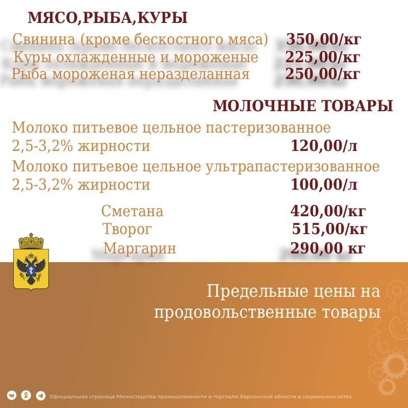 Новые предельно допустимые цены на социально значимые товары начнут действовать в Херсонской области с 19 января Новые предельно допустимые цены на социально значимые товары начнут действовать в Херсонской области с 19 января