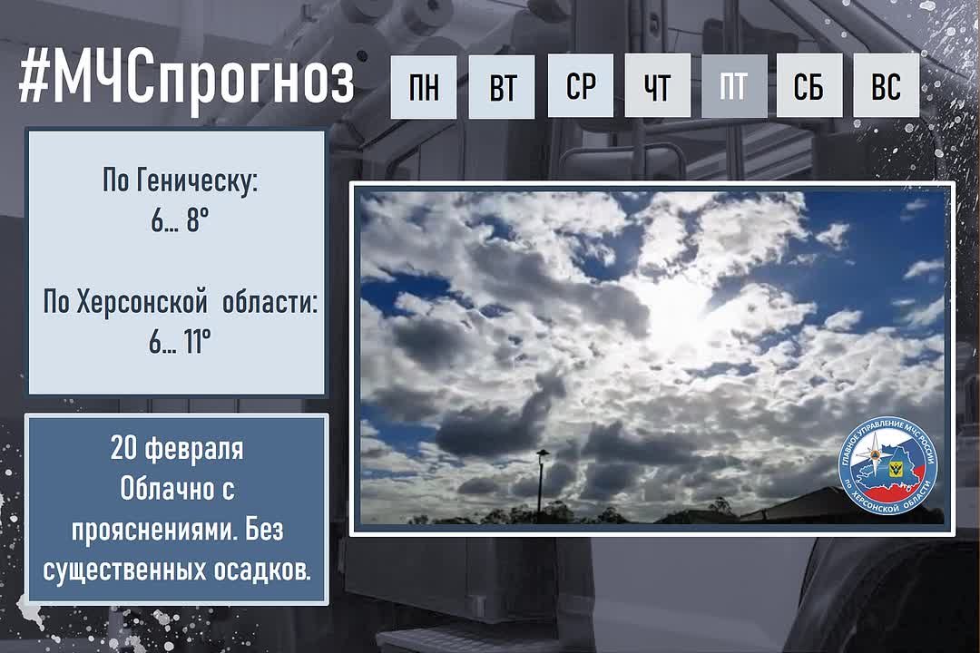 20 февраля Прогноз погоды. По Херсонской области: