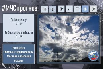 Двадцатого первого февраля в Херсонской области будет облачно с прояснениями