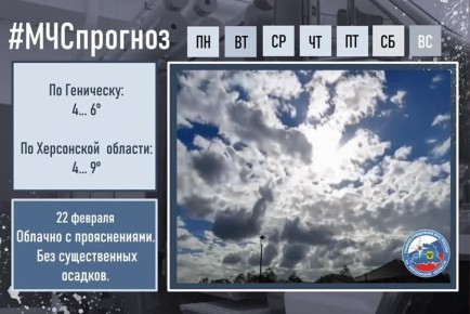 22 февраля в городе Геническ ожидается: