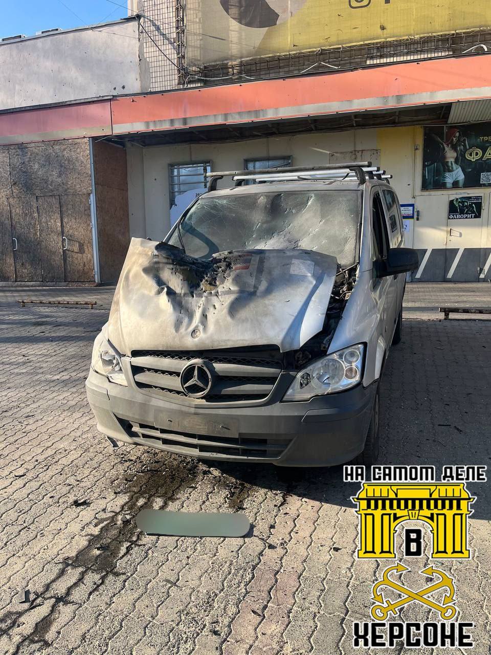 Автомобиль херсонского ТЦК после работы операторов БпЛА 18 ОА ГрВ «Днепр»