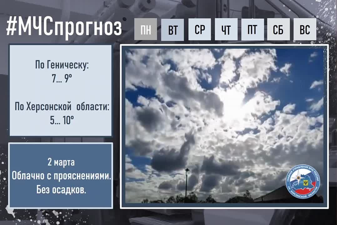 2 марта в Геническе: . облачно с прояснениями