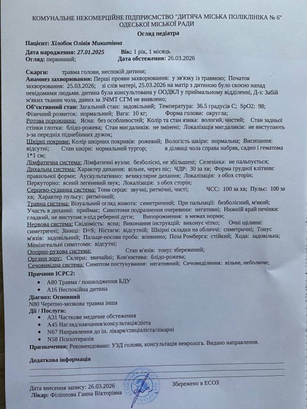 В Одессе сотрудники ТЦК избили женщину с годовалым ребёнком: у мальчика — сотрясение мозга, у матери — ушибы мягких тканей лица и головы В Одессе сотрудники ТЦК избили женщину с годовалым ребёнком: у мальчика — сотрясение мозга, у матери — ушибы мягких тканей лица и головы