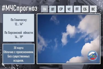 В Понедельник 30 марта в Херсонской области будет все также облачно с прояснениями