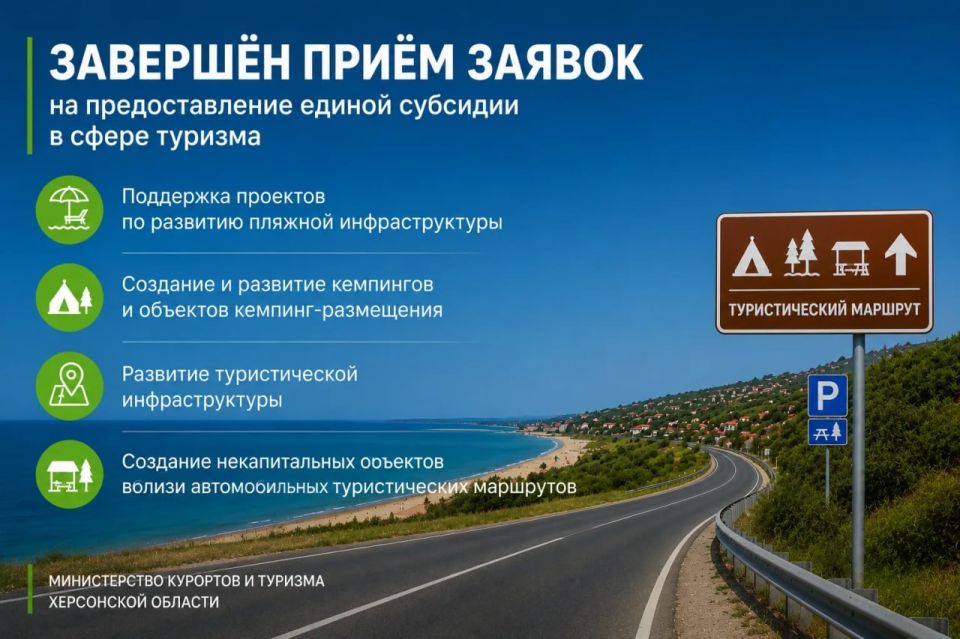 В Херсонской области завершился приём заявок на участие в конкурсном отборе на предоставление единой субсидии в сфере туризма