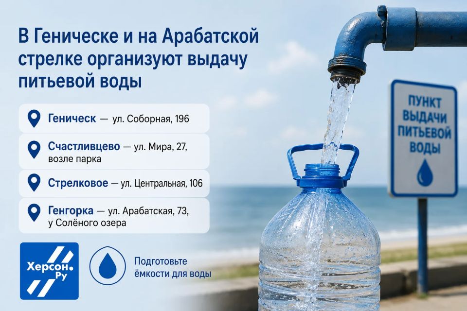 Если электричества не будет больше суток, в Геническе и на Арабатской стрелке организуют выдачу питьевой воды