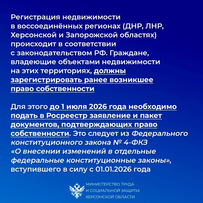 До 1 июля 2026 года гражданам России необходимо подать в Росреестр документы для регистрации прав на объекты недвижимости До 1 июля 2026 года гражданам России необходимо подать в Росреестр документы для регистрации прав на объекты недвижимости