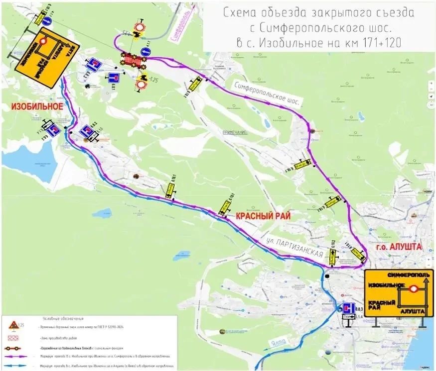 В Крыму временно ограничат движение на двух участках дороги Граница с Херсонской областью – Симферополь – Алушта – Ялта