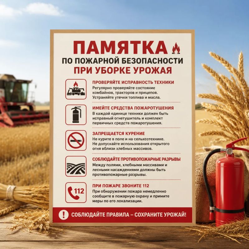 ПАМЯТКА ПО ПОЖАРНОЙ БЕЗОПАСНОСТИ ПРИ УБОРКЕ УРОЖАЯ